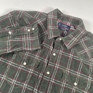 Lucky Brand Corduroy Western Shirt Mens L Plaid Pearl Snap Up Classic Fit Olive